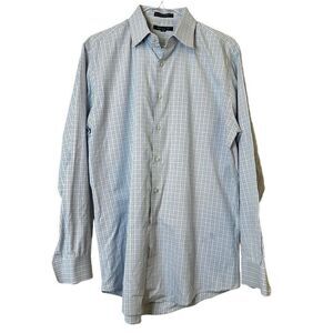 Nordstrom Rack Micro Windowpane Non-Iron Dress Shirt Blue White Size 16.5 34/35